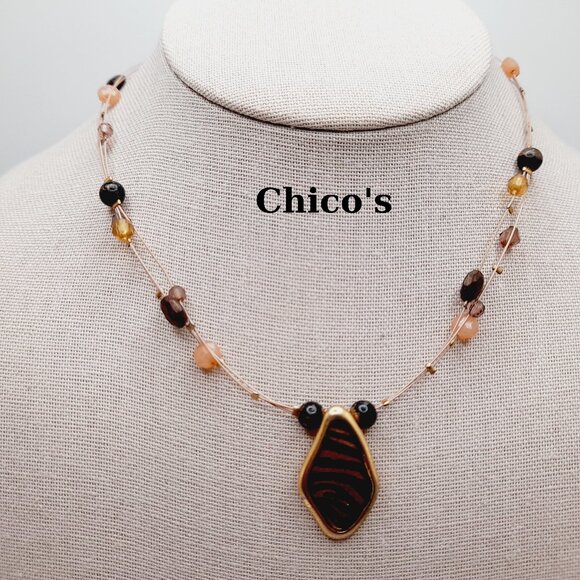 Vintage Chico's Animal Print Pendant Beaded Wire Necklace, 20 Inches - Picture 1 of 11